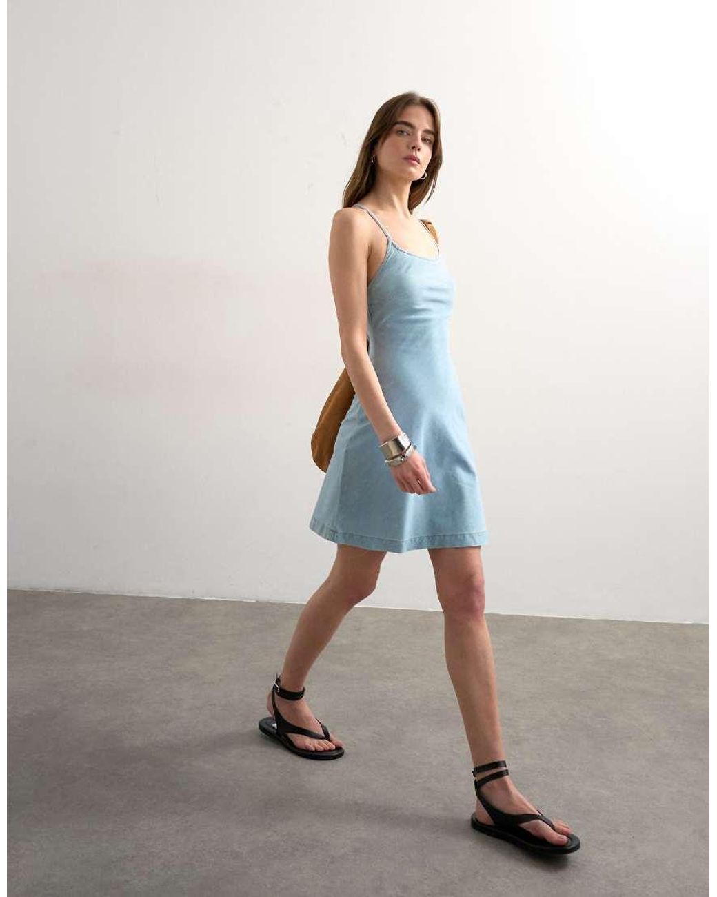 TOPSHOP Blue Denim Cami Swing Mini Dress