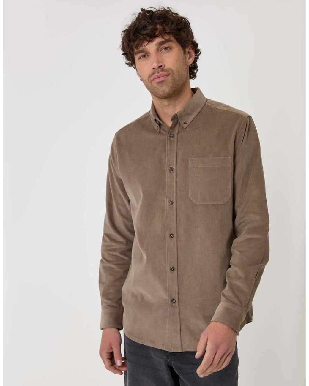 Threadbare Brown Regular Fit Cotton Corduroy Shirt for men