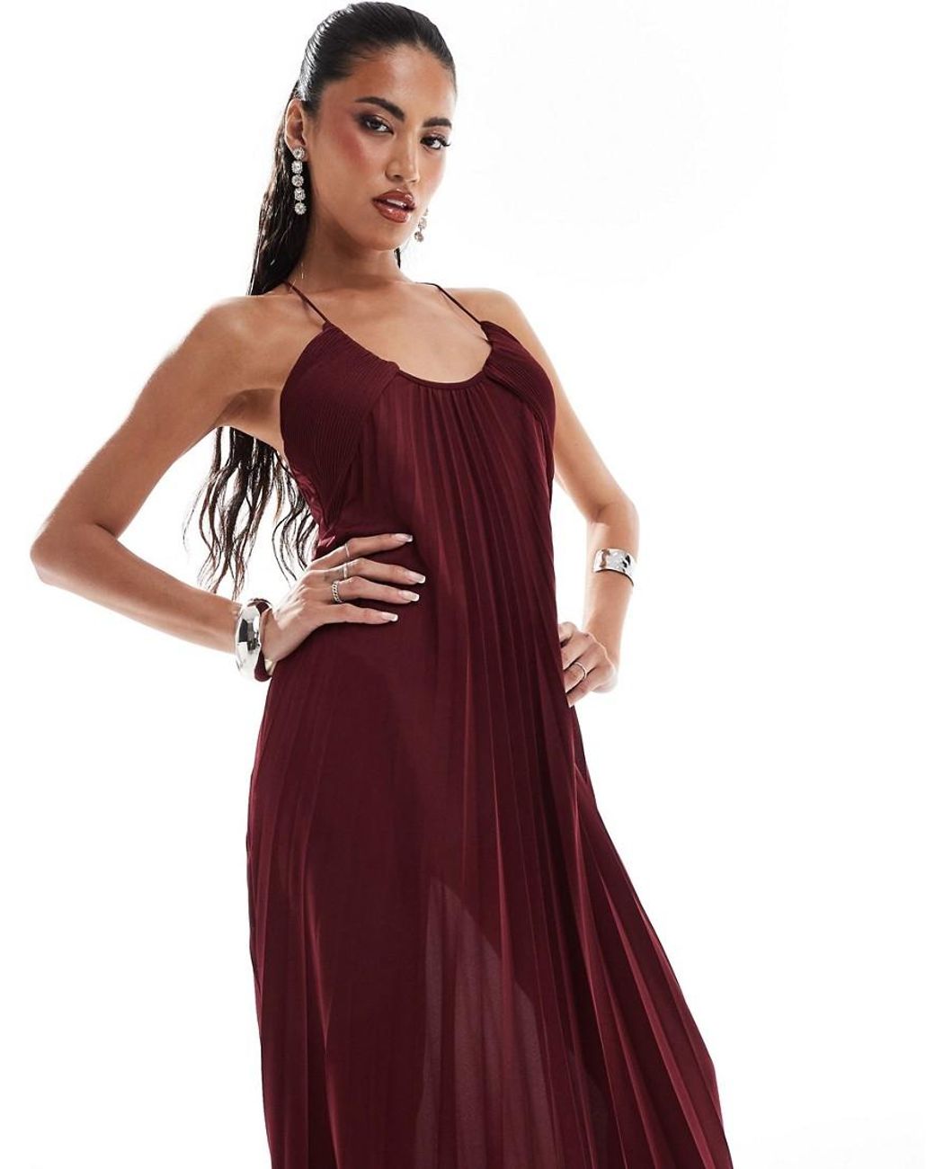ASOS Scooped Out Halter Pleated Maxi Dress in Red Lyst UK