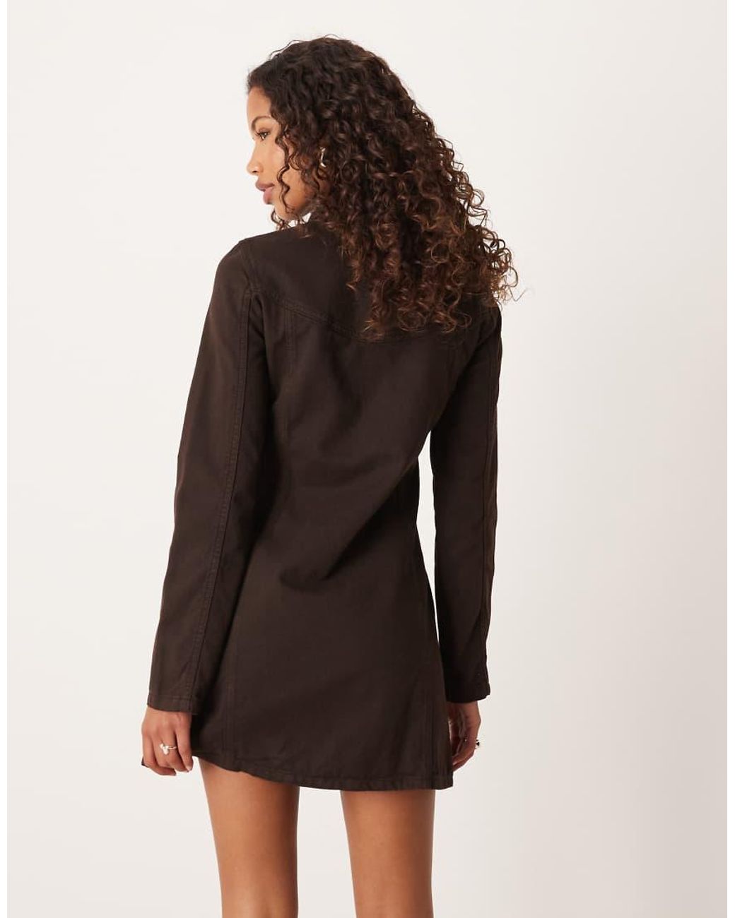 ASOS Natural Denim Long Sleeve Fit And Flare Mini Dress