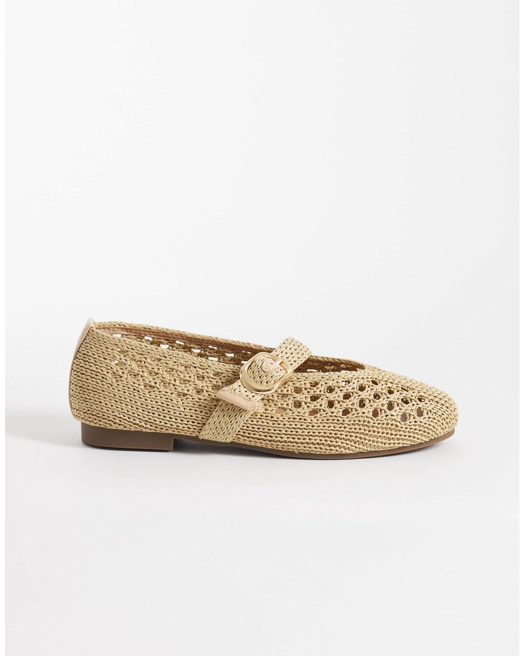 SEQWL Woven Ballet Flats With Buckle Detail in Natural | Lyst Australia