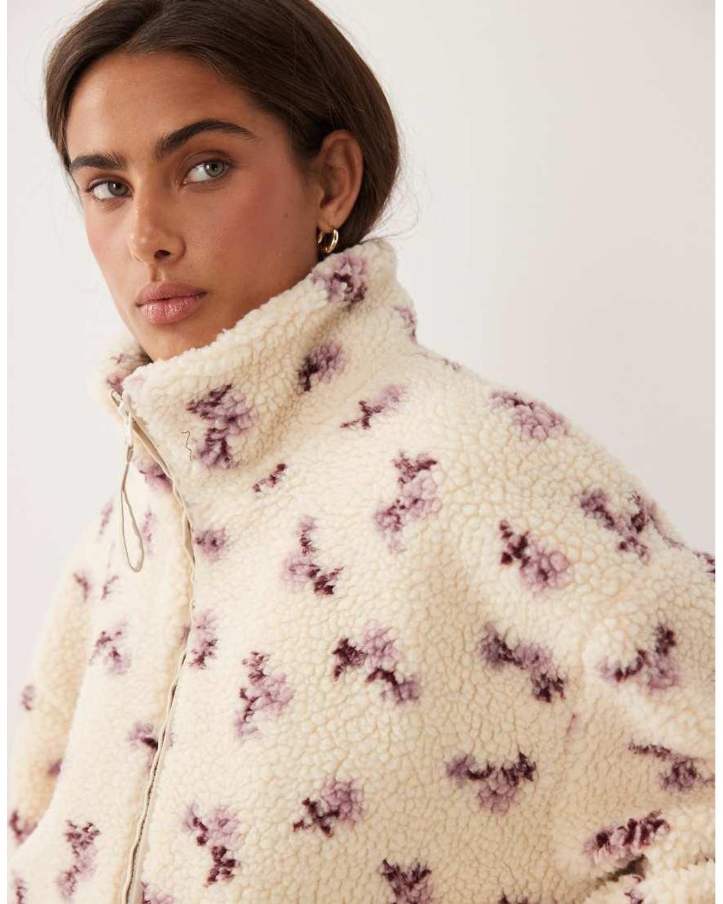 Miss Selfridge Natural Borg Fleece Jacket