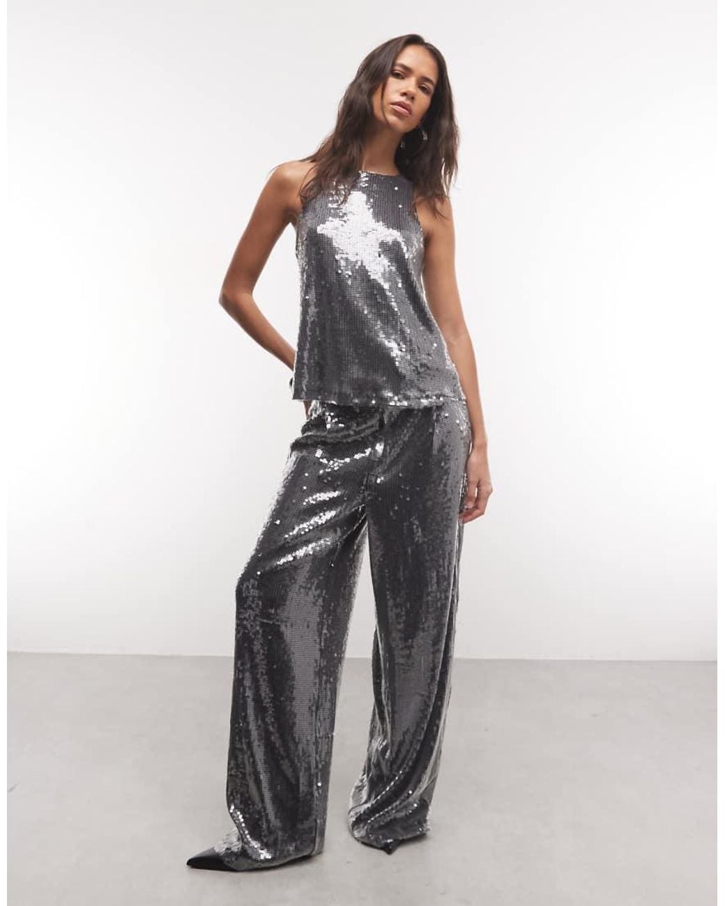 ASOS Gray Co-ord Sequin Racer Vest