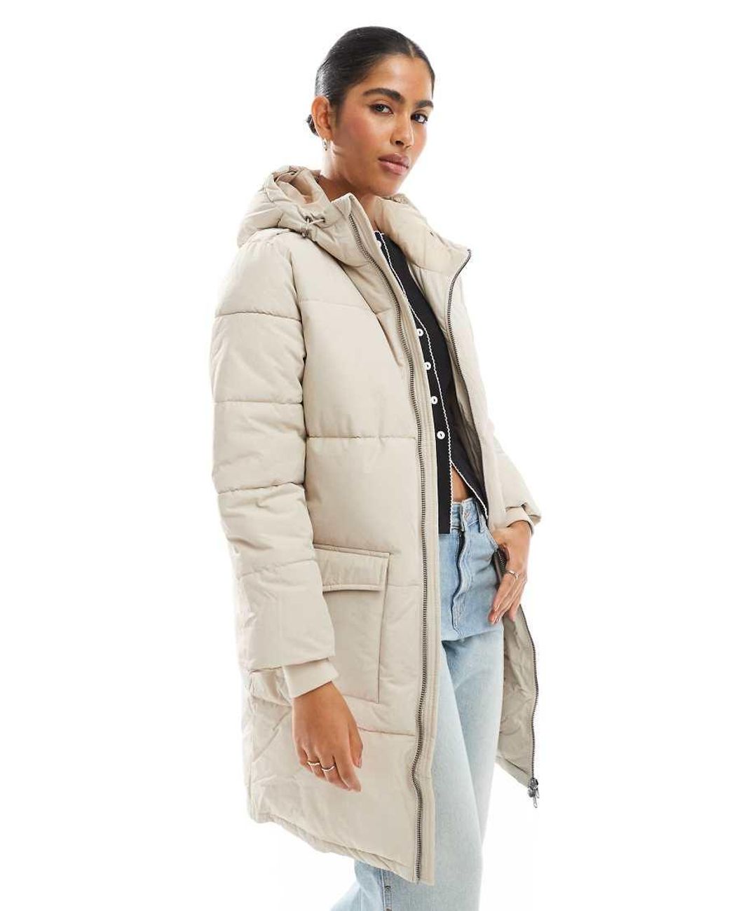 Chaqueta Larga Acolchada Con Capucha De -Blanco Object de color White