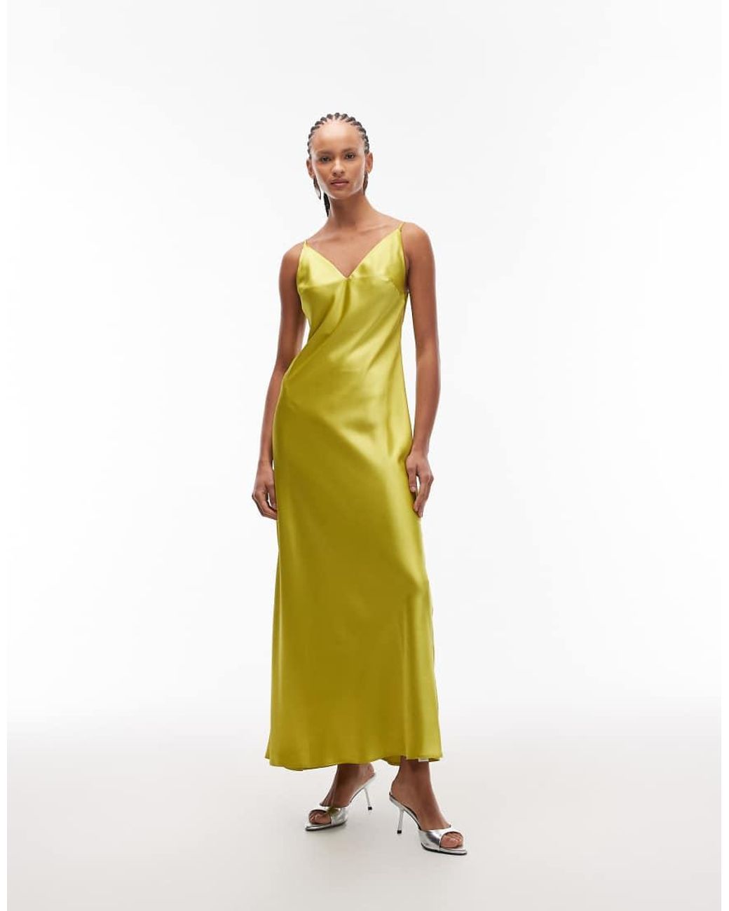 ASOS Green V Neck Cami Satin Slip Midi Dress