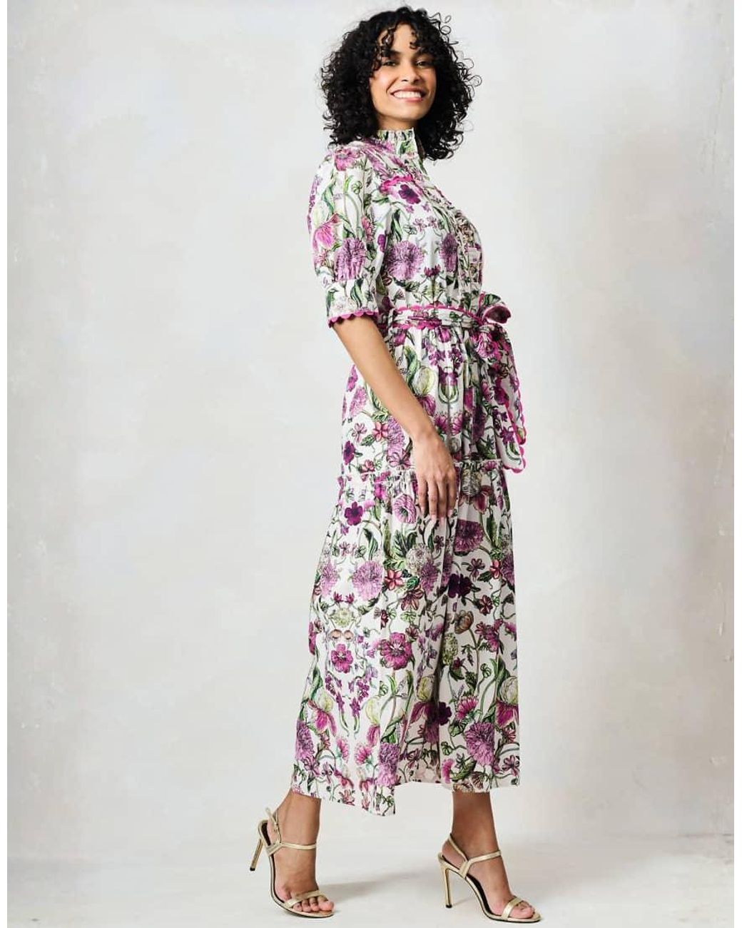 Hope & Ivy White The Angela Button Front Midi Dress With Tiered Skirt And Tie Waist