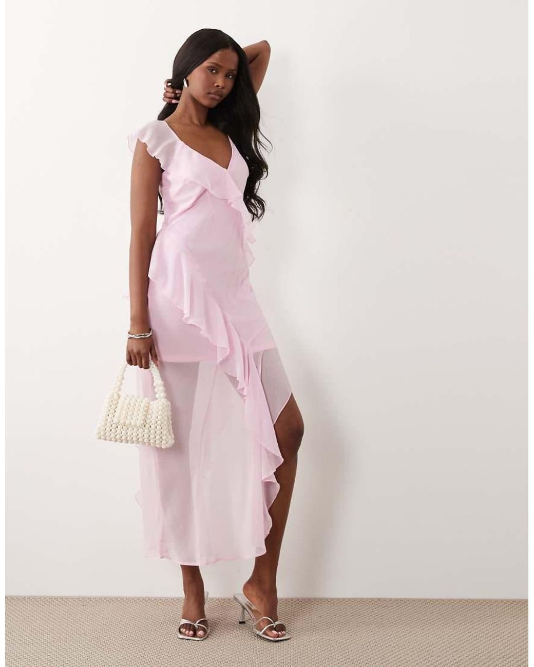 New Look Pink Asymmetric Chiffon Midi Dress