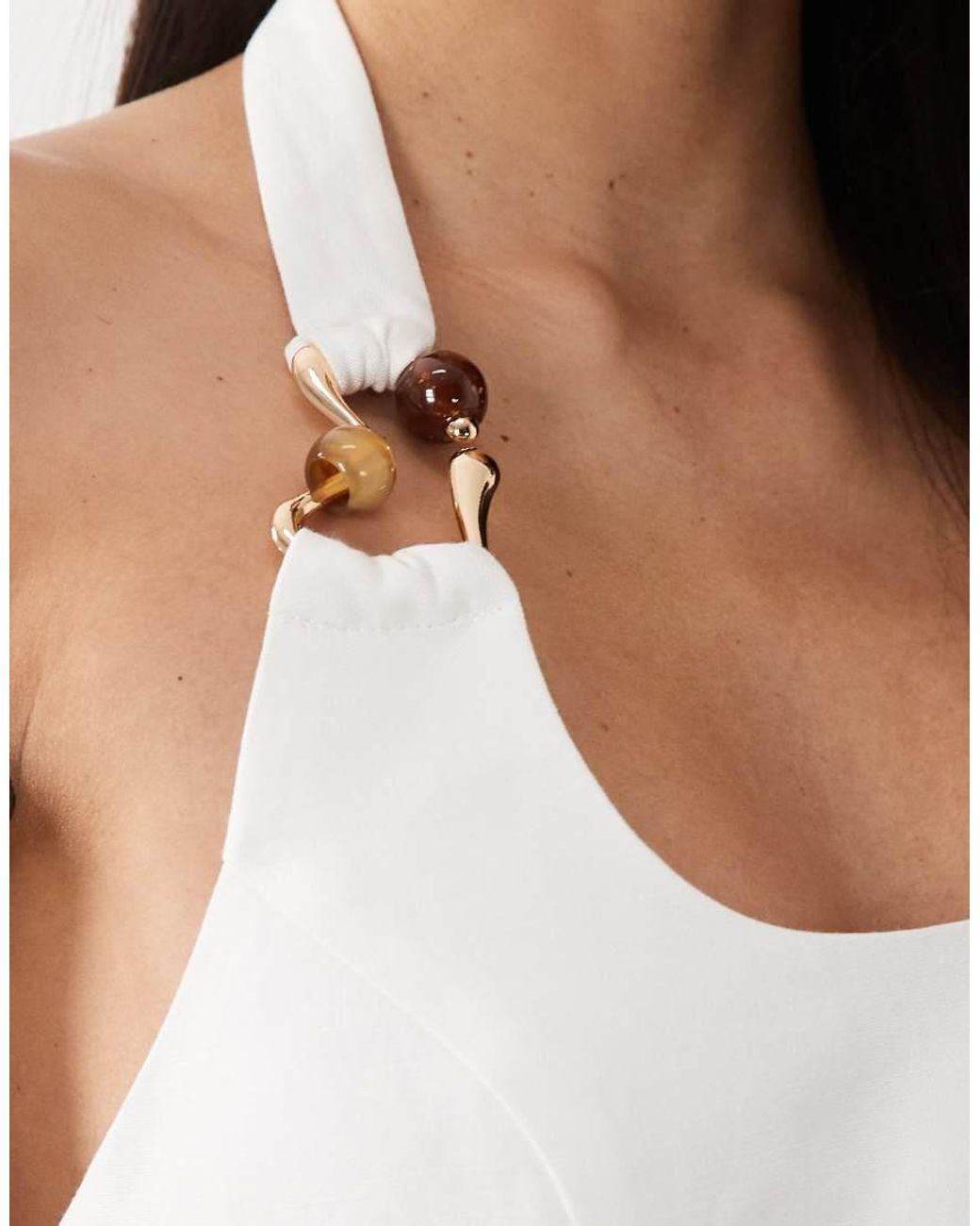 Forever New White Linen Mix Halter Neck Mini Dress With Hardware Detail