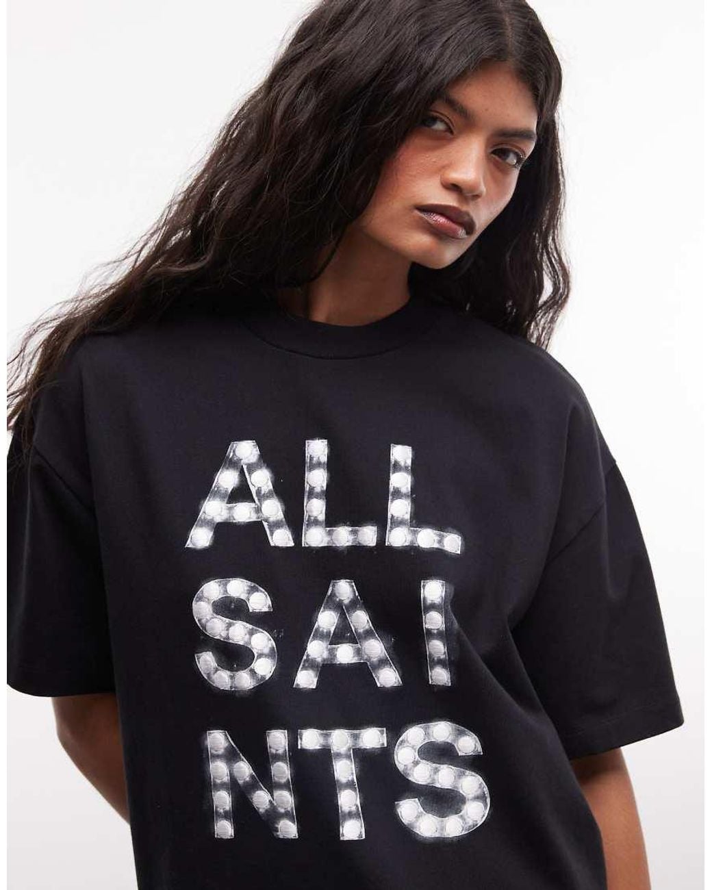 AllSaints Black Neon Etta Graphic Logo T-shirt