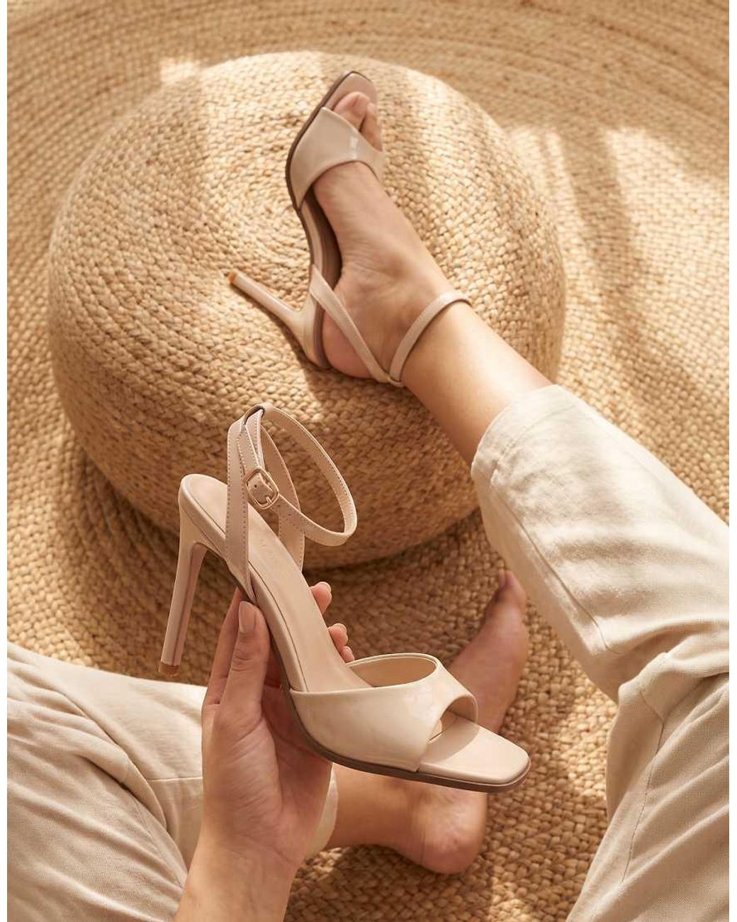 SEQWL Metallic Strappy Dress Sandals With Stiletto Heels And Ankle Strap