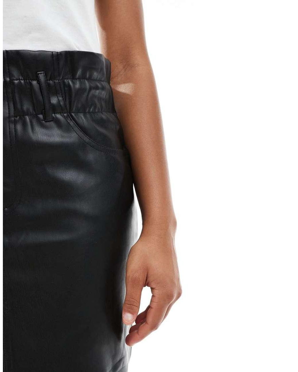 ONLY Black Faux Leather Paperbag Waist Mini Skirt