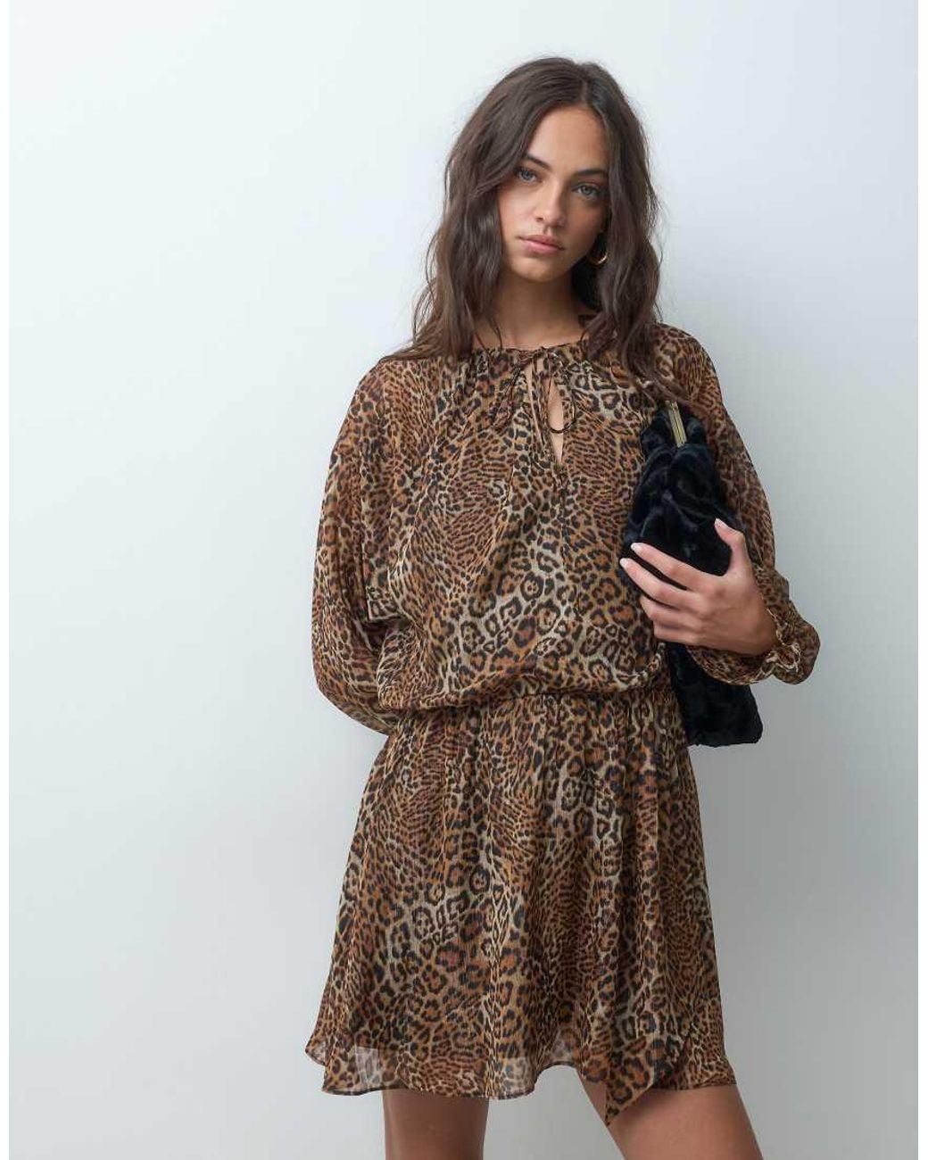 New Look Brown Chiffon Tie Detail Mini Dress