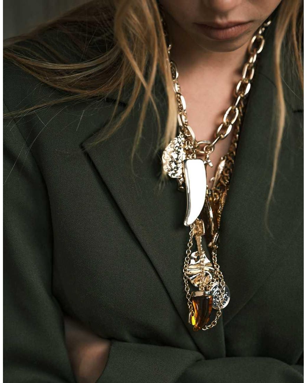 ASOS Green Limited Edition Chunky Chain Necklace With Large Eclectic Charm Mix