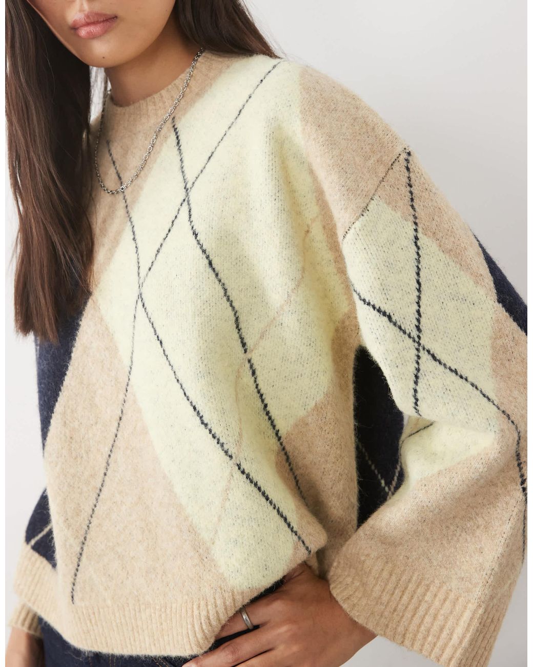 ASOS Natural Pullover mit argyle-muster