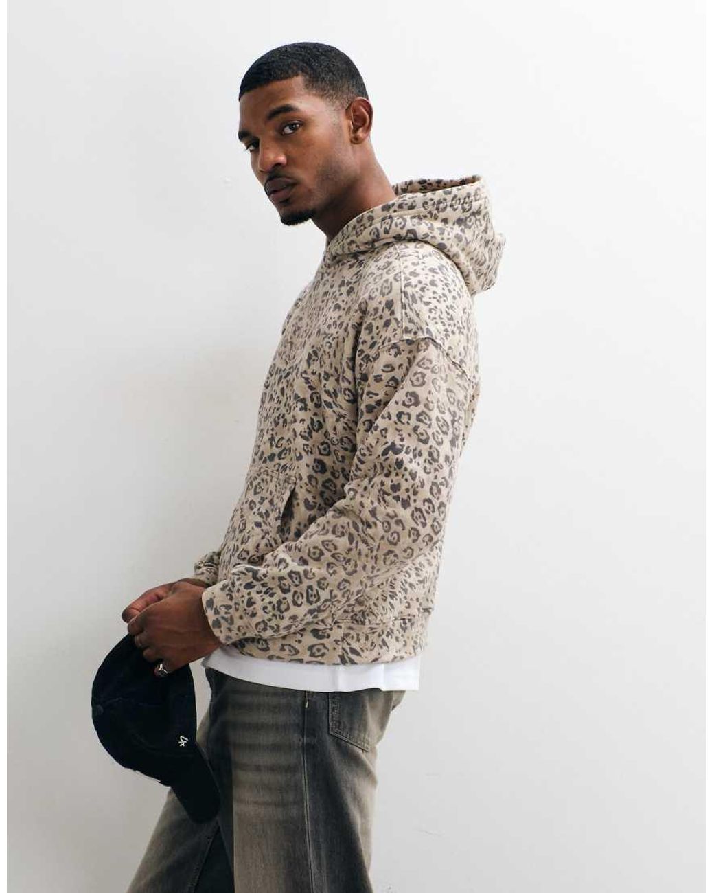 Hollister White Boxy Fit Hoodie for men