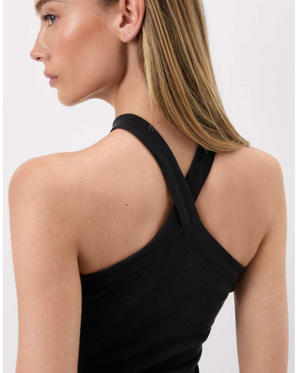 Intimissimi Black Ribbed Superior Cotton Crossover Cami