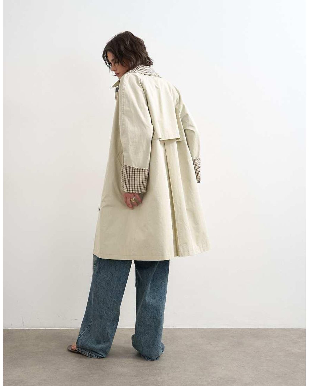 TOPSHOP White Clean Front Trench With Contrast Check