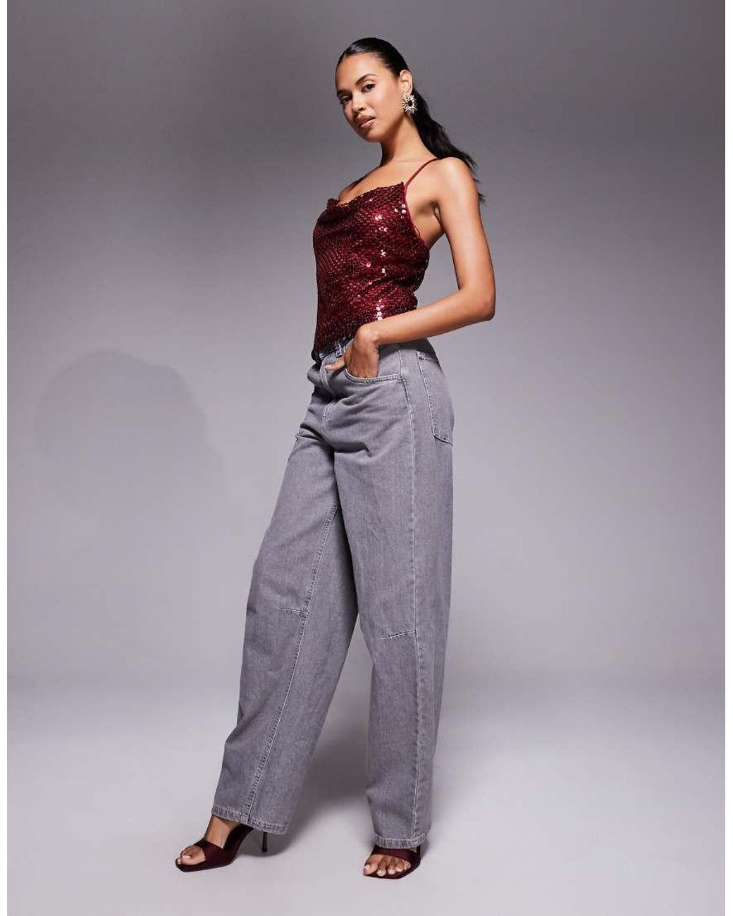 River Island Red Sequin Drape Cami Top