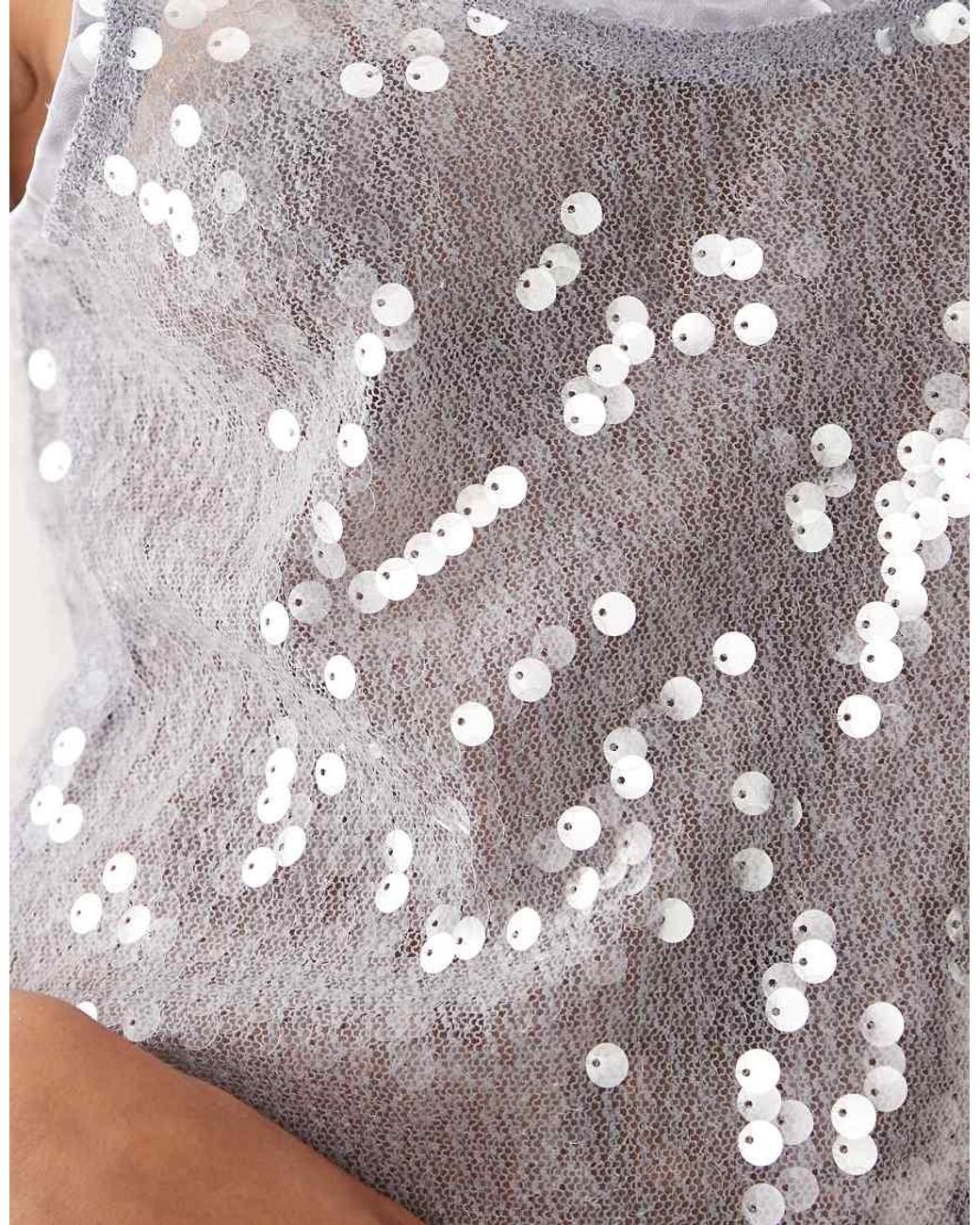 ASOS White Glass Sequin Scoop Neck Cropped Cami