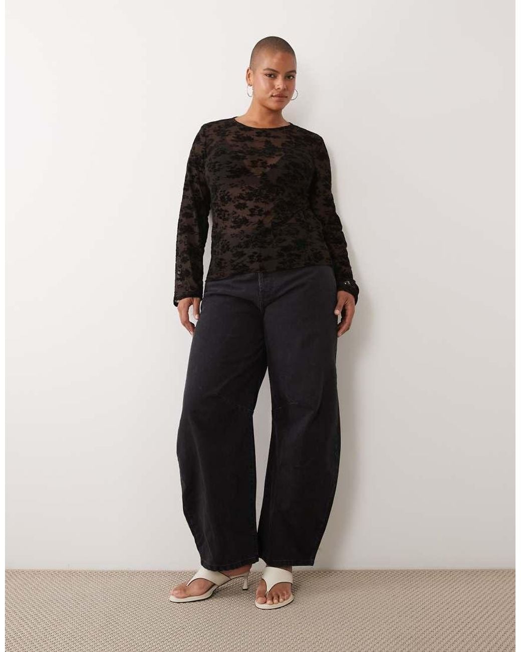 Vero Moda Black Longsleeve Floral Burnout T-shirt
