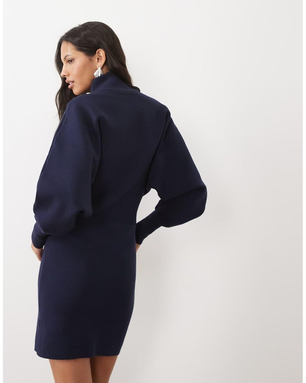 ASOS Blue Premium High Neck Batwing Compact Mini Knitted Dress