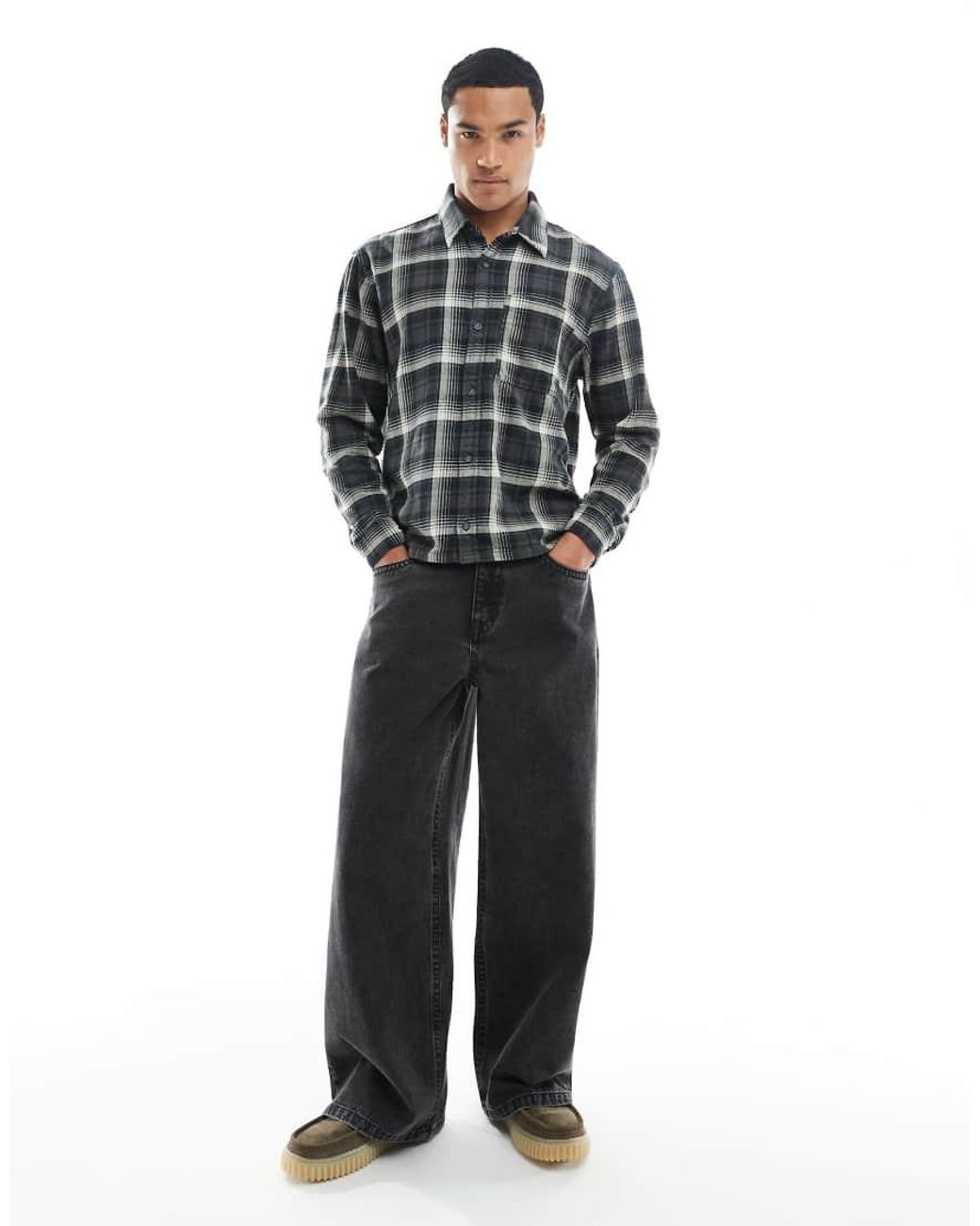 Hollister Black Long Sleeve Plaid Flannel Shirt for men