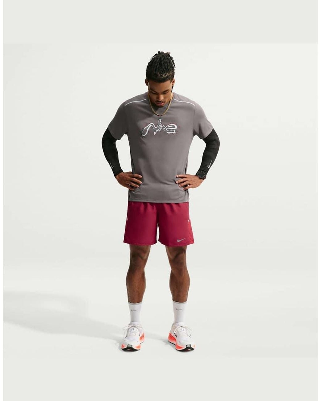Nike Red Men's Miler Dri-fit 2-in-1 7-inch Shorts for men