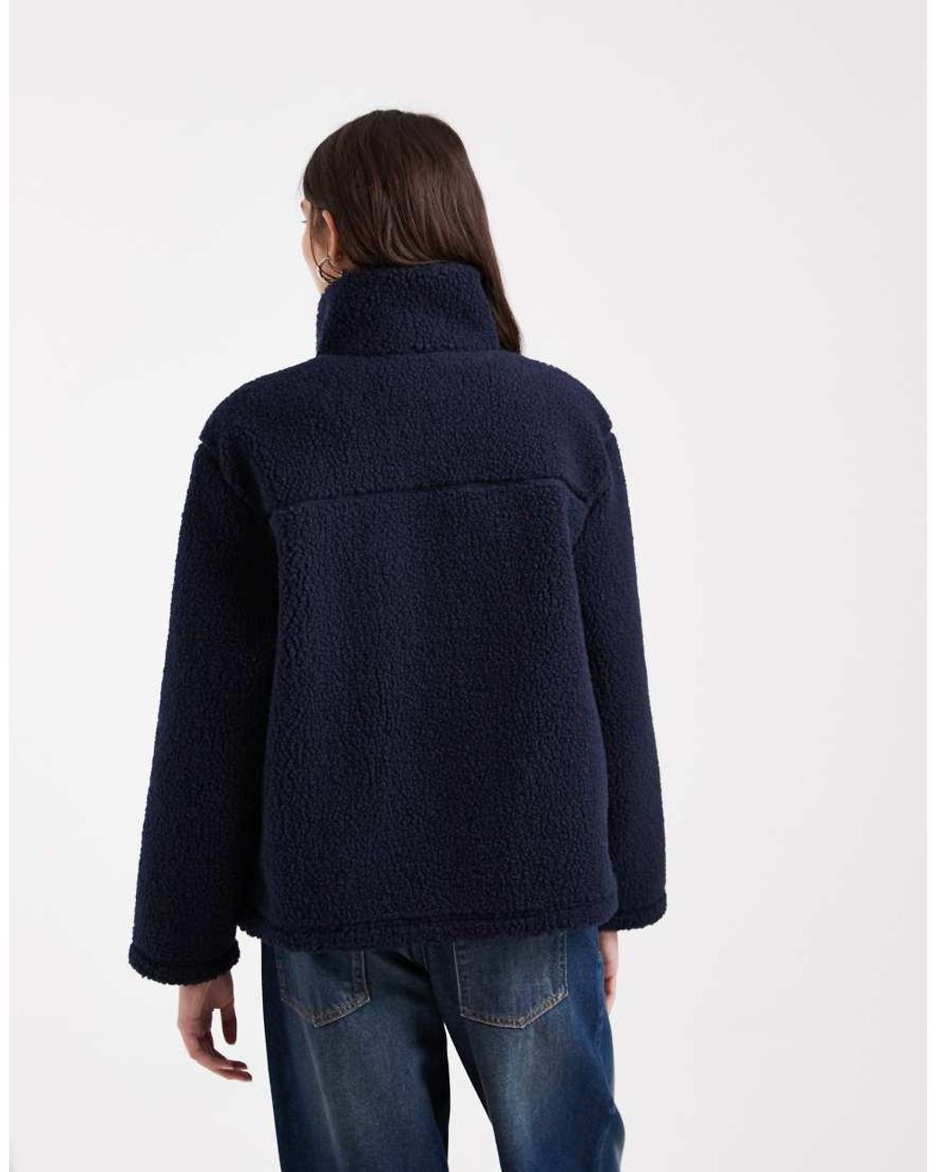 Vero Moda Blue Oversized Funnel Neck Teddy Jacket