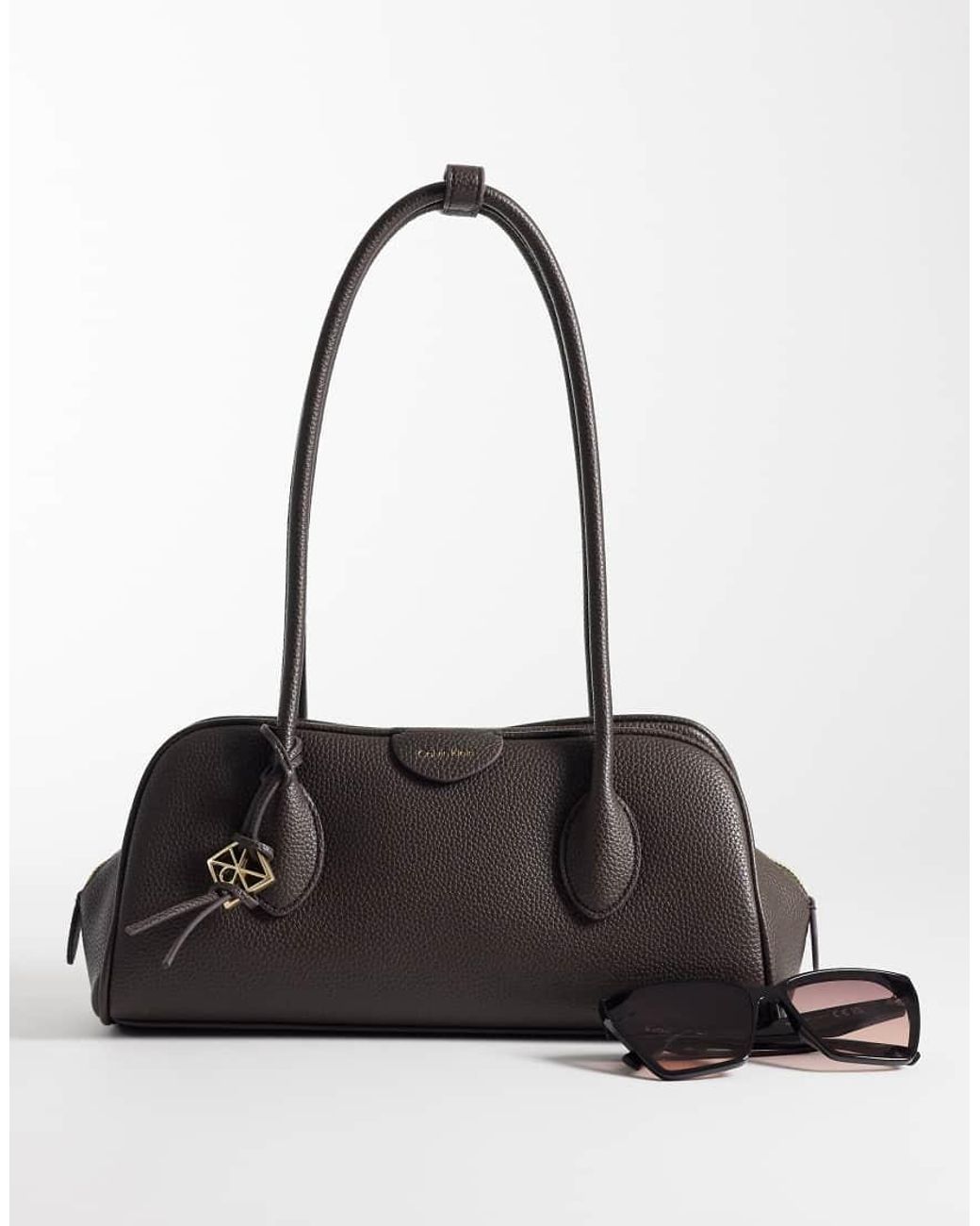 Calvin Klein Black Emblem Pebble Shoulder Bag With Hardware Charm