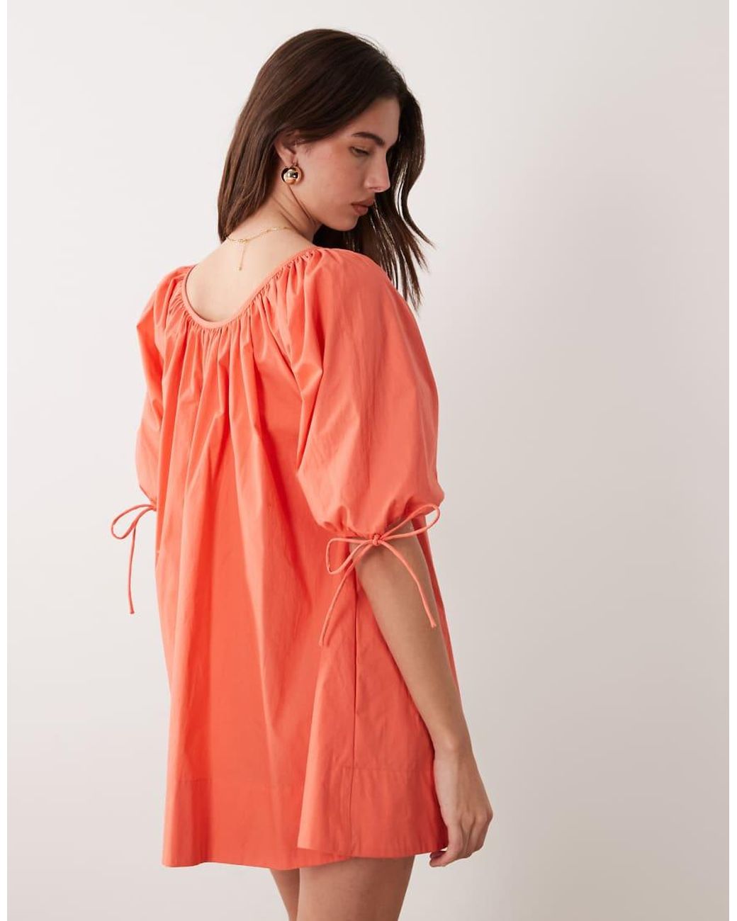 ASOS Red Scoop Neck Poplin Mini Dress With Tie Sleeves