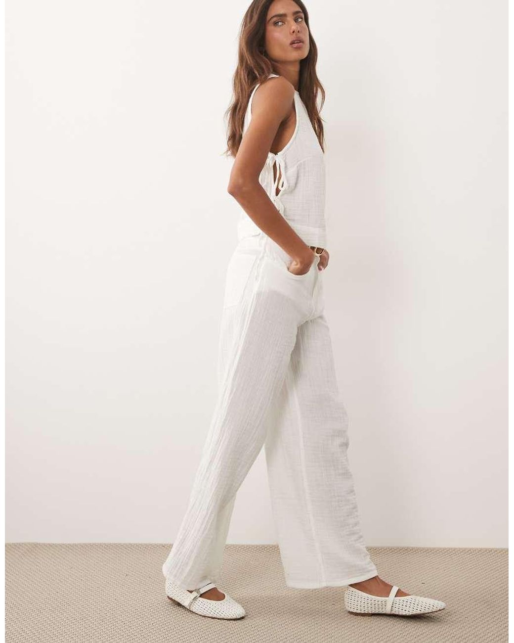Mango Natural Rodas 100% Cotton Textured Trouser Co-ord