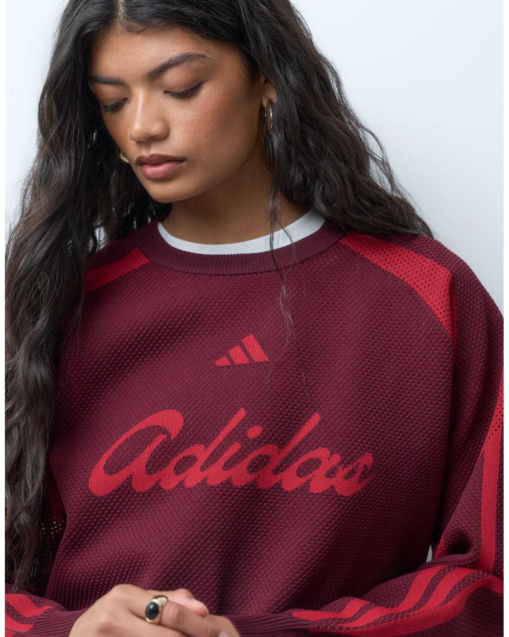 Adidas Originals Red Adidas Sportswsear Logo Jumper
