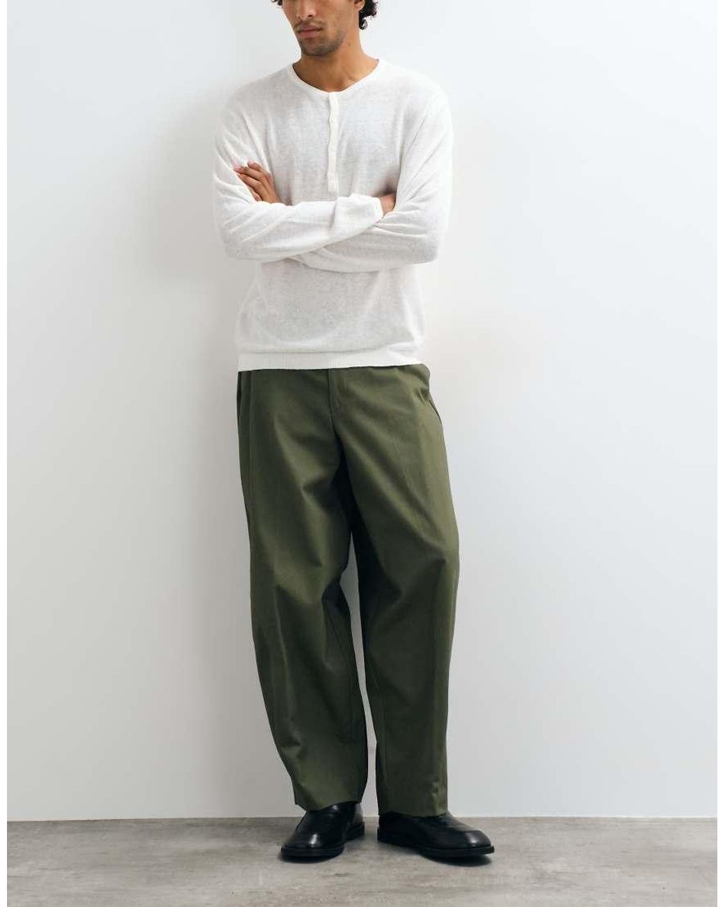 ASOS White 100% Cotton Heavyweight Tailored Wide Barrel Leg Trousers for men
