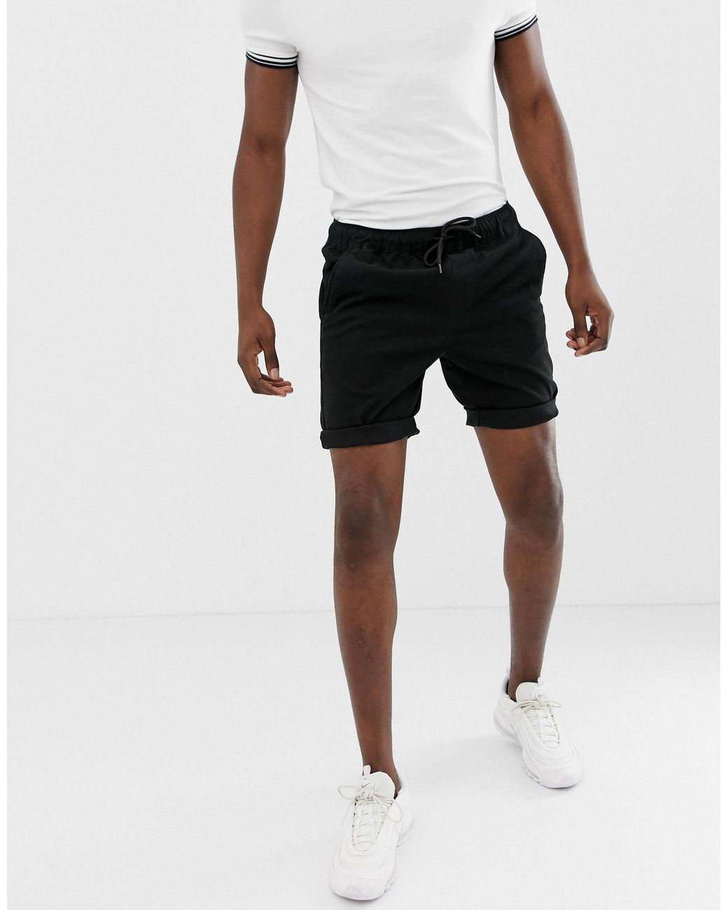 ASOS Skinny Chino Shorts With Elastic Waist in Black for Men Lyst
