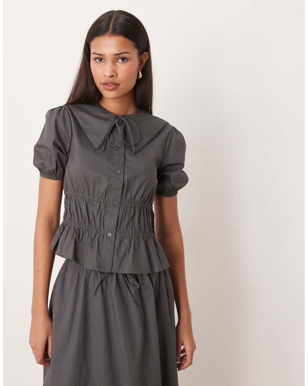 Glamorous Gray Shirred Ruched Blouse
