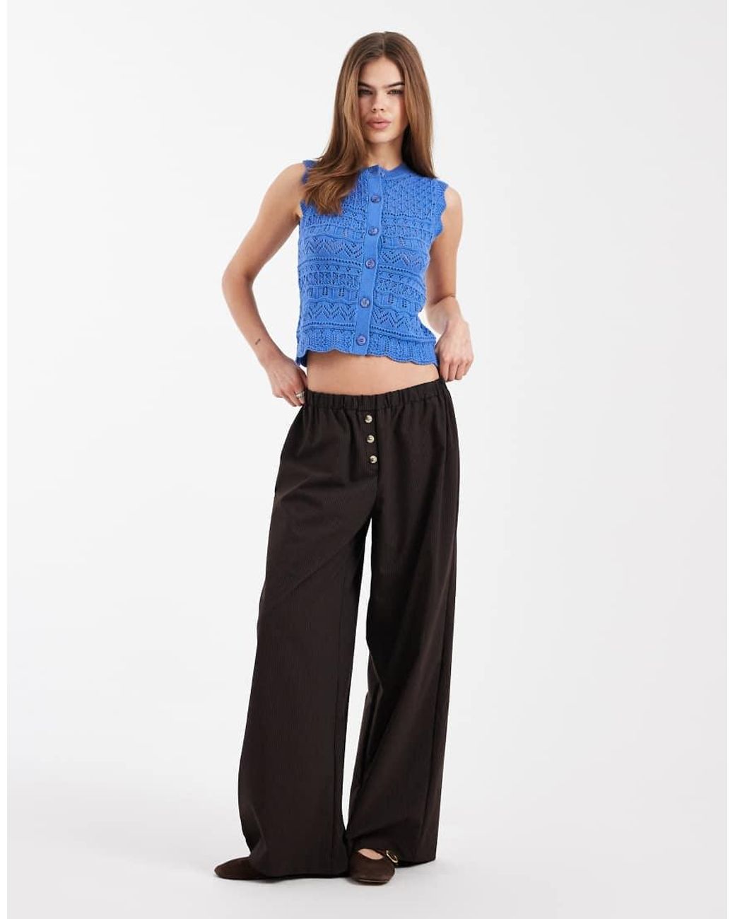 New Look Blue Stitched Scallop Edge Top