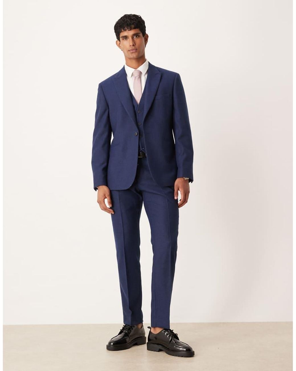 ASOS Blue Slim Herringbone Suit Jacket With Wool for men