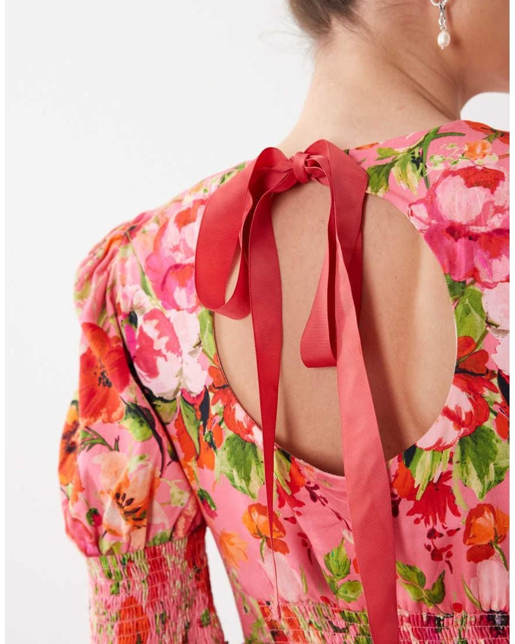 Hope & Ivy Red Cotton Bow Back Midi Tea Dress