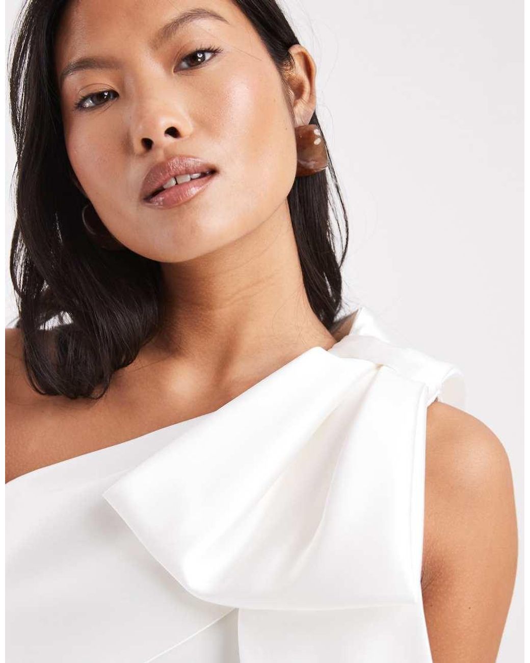 Forever New White Bridal exaggerated One Shoulder Bow Structured Mini Dress