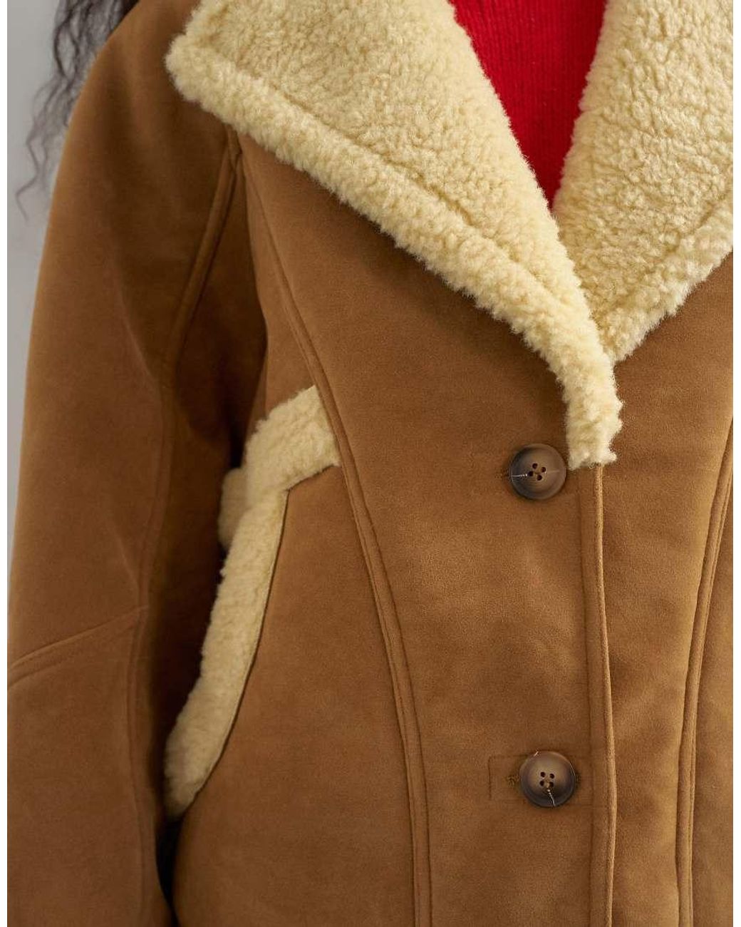 TOPSHOP Natural Super Oversized Faux Shearling Short Jacket