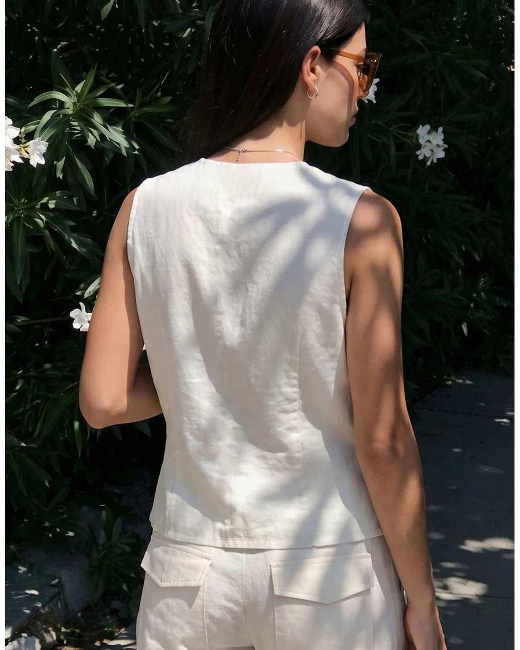 Vero Moda White Linen Blend Tailored Waistcoat