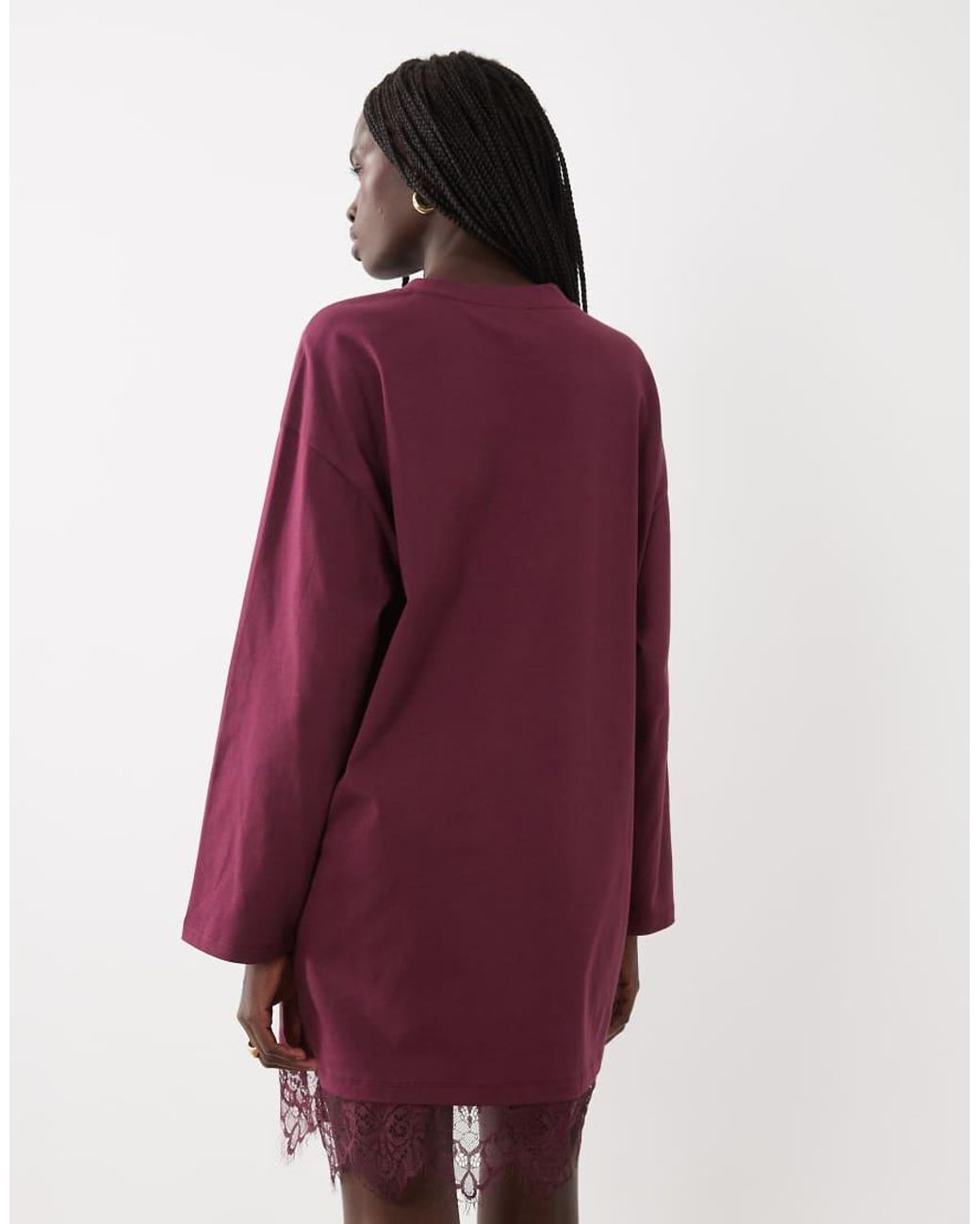 ASOS Red Long Sleeve Lace Trim Hem T-shirt Dress