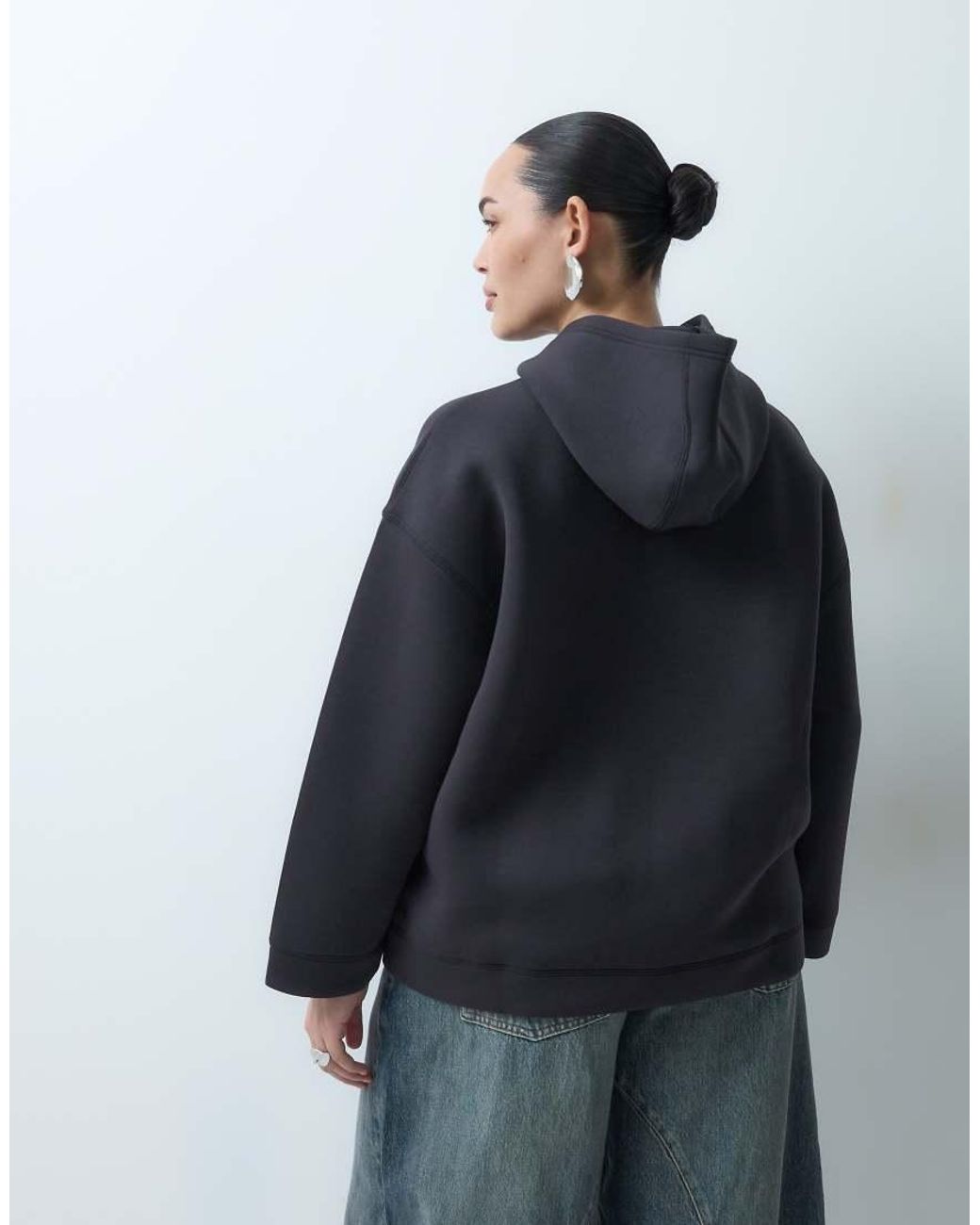 Noisy May Blue Oversized Scuba-style Fabric Hoodie