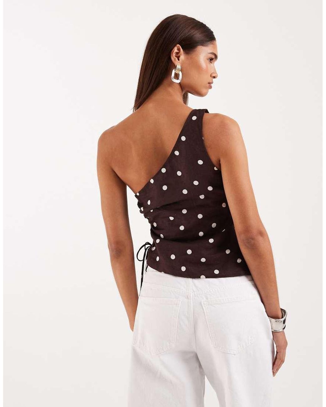 Cotton On White Linen Asymmetric Shoulder Top