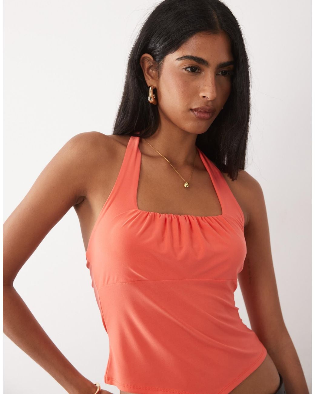 ASOS Red Square Ruched Halter Top