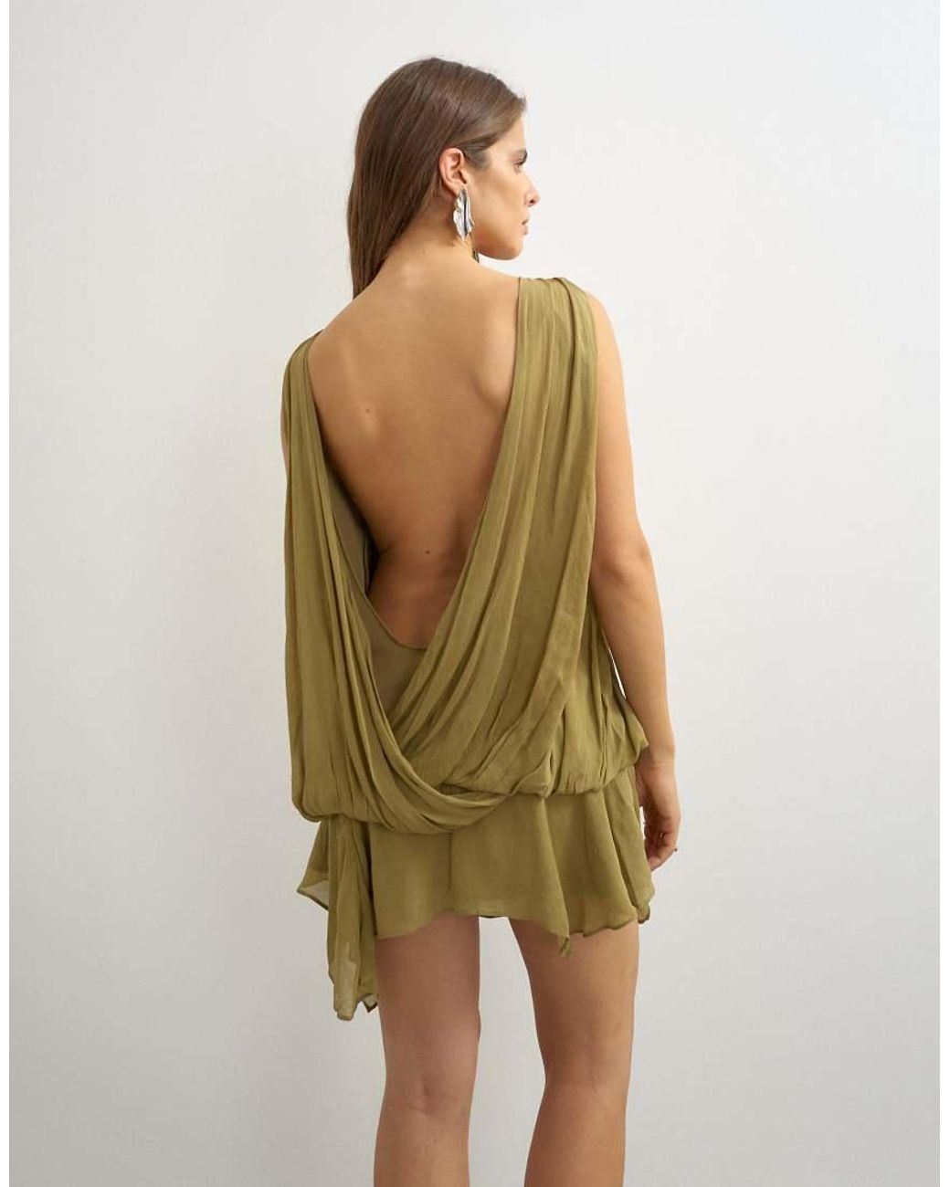 TOPSHOP Green Open Back Lace Applique Embellished Mini Dress