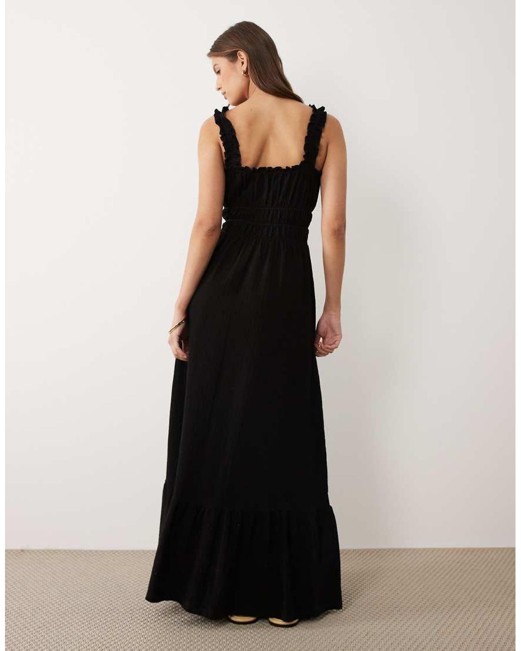 Miss Selfridge Black Seersucker Shirred Detail Maxi Dress