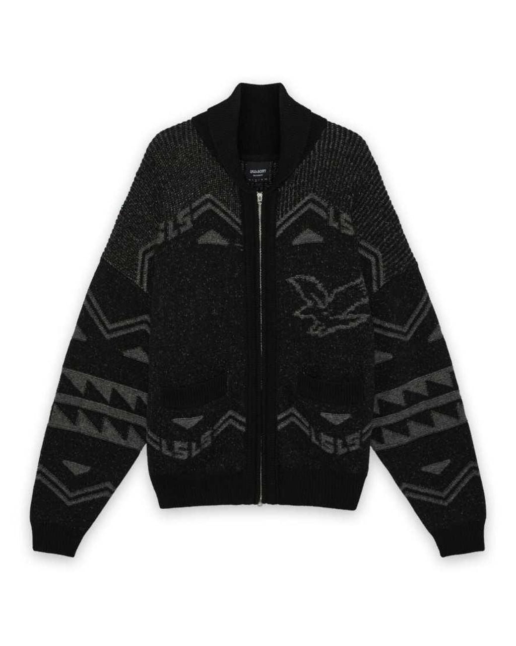 Lyle & Scott Black Mid Knits Jacquard Full Zip Cardigan for men