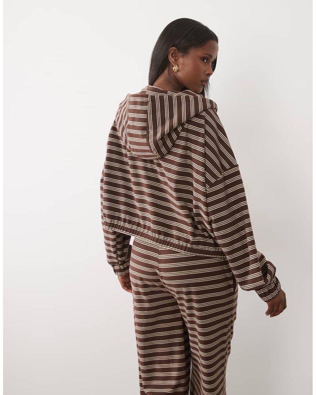 Kaiia Brown Jersey Fleece Oversized Zip-through Fleece Hoodie