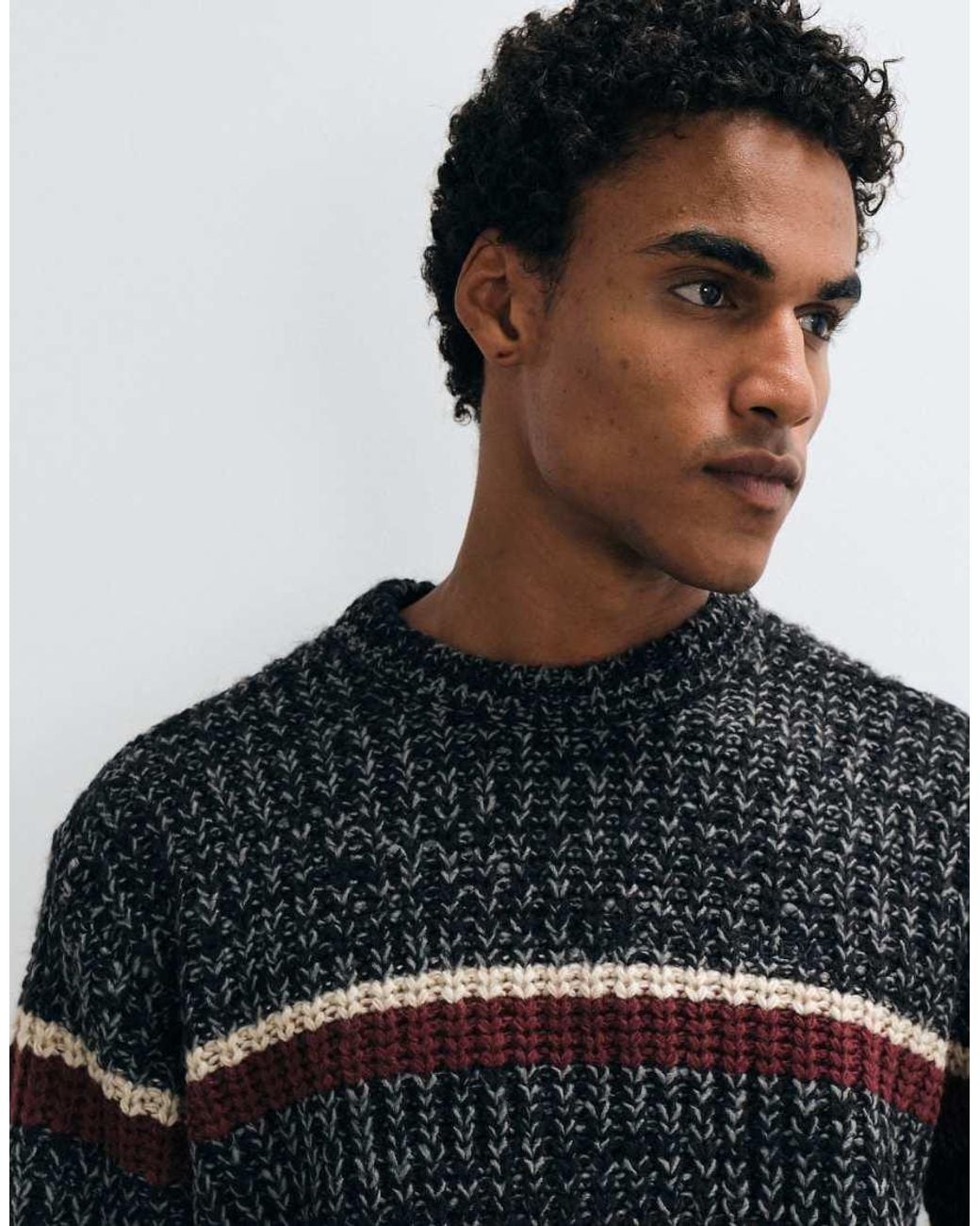 Obey Gray Alden Stripe Knitted Crewneck Jumper for men